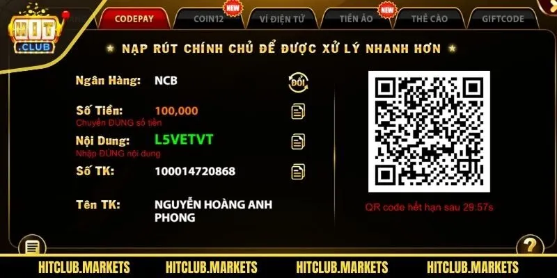 Hướng dẫn nạp tiền bằng qua mã QR an toàn, nhanh chóng